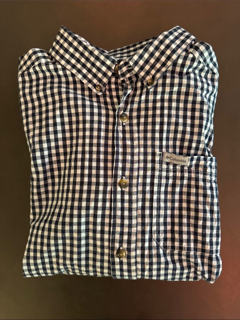 Columbia Men’s Navy and White Gingham Button-Down Shirt